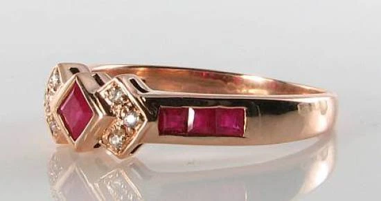 9CT 9K Anillo Eternidad Rubí Diamante Oro Rosa Art Deco Stack Ajustable Gratis