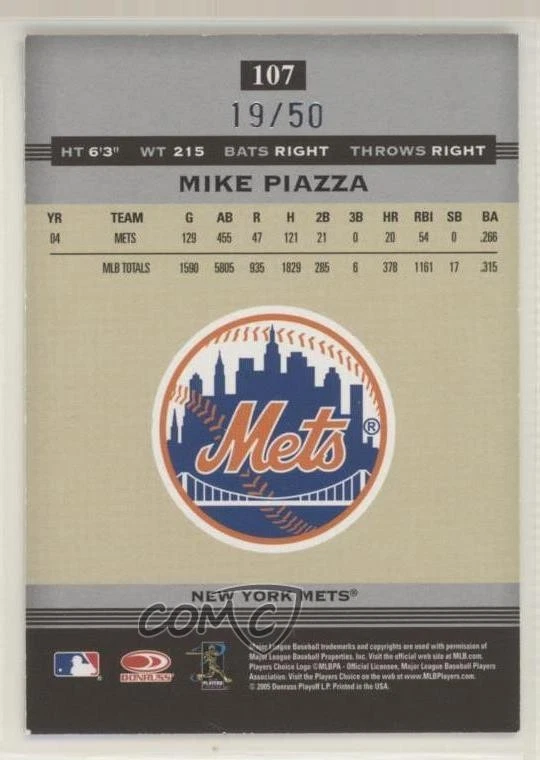 2005 Donruss Greats Platinum Holofoil /50 Mike Piazza #107 HOF - Image 2 of 2