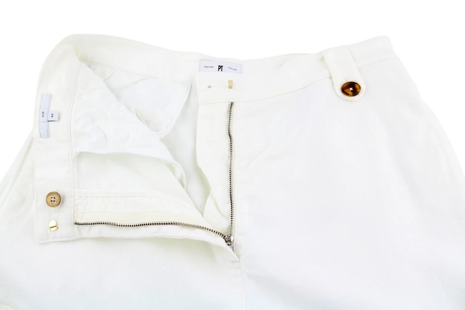 PT Torino Zoe Femmes Pantalon 46 Blanc Lin Mélange Taille Haute Slim Cargo - Photo 4/4