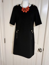 Calvin Klein Dress Sz 2 Black Sheath Gold Zipper Accent Elegant Work Party Class