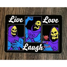 Letrero Live Laugh Love Skeletor 8x12 decoración de pared de metal Masters of the Universe