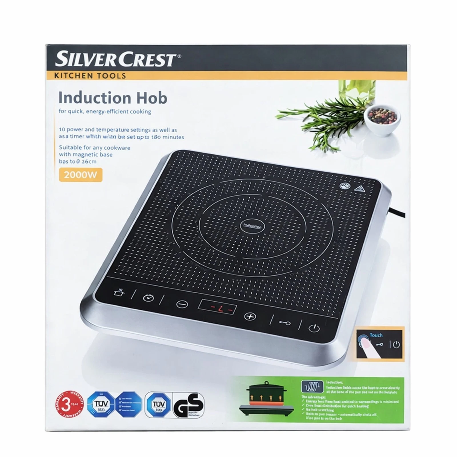 Silvercrest Single Induction Hob - 2000W – Portable Induction Cooker 60-240°C-BN