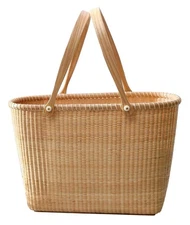Nantucket Tall Tote Office Handbag with Handle - Cane-on-cane Weave, Picnic B...