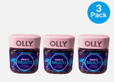 3x 11/26 OLLY Men's Multivitamin Gummy, Vitamins A, C, D, E, B, Zinc, Blackberry