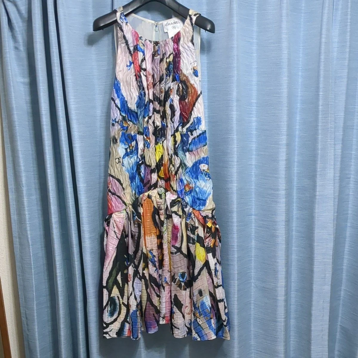 Chanel — CHANEL Goldfish Print Sleeveless Dress Pearl Belt Silk Size 42 SR2013