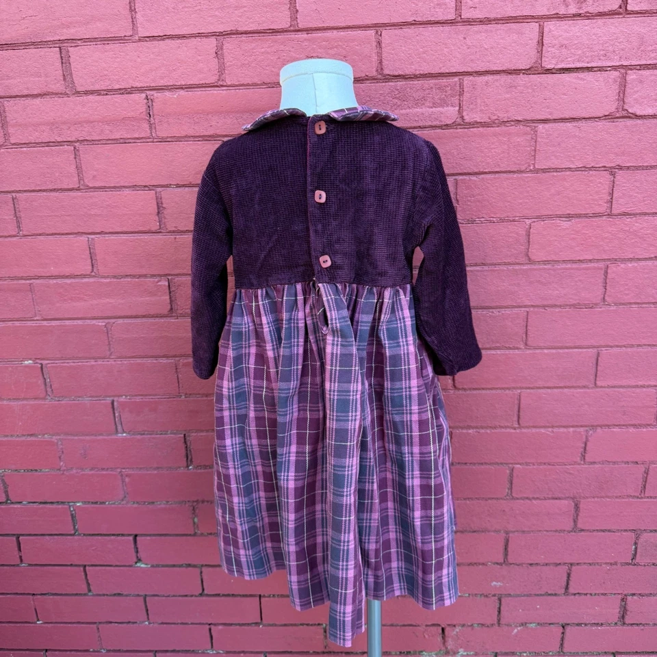 Vestido de Pana a Cuadros De Colección Niño Pequeño Talla 3T Vestido Manga Larga Lindo Acento con Botones Foto 4 de 4