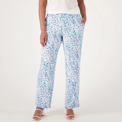 Susan Graver Sz S Liquid Knit Straight Leg Pull-On Pants BLUE/TURQUOISE A574057