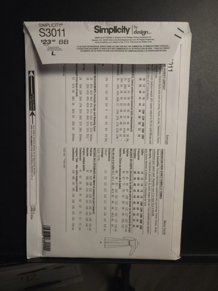 SIMPLICITY Sewing Pattern 3011 Misses Women Jumpsuits 20-22-24-26-28W - Image 2 of 3