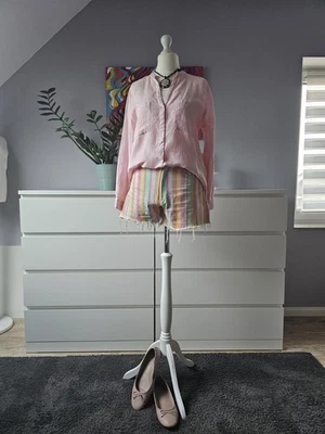 Farbenfrohe Zara Shorts Pastell Töne Denim Bunt gestreift 38 - Bild 1 von 4