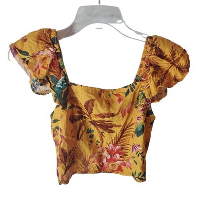 RACHEL Rachel Roy Smocked Crop Ruffle Floral Blouse, NWOT, Medium