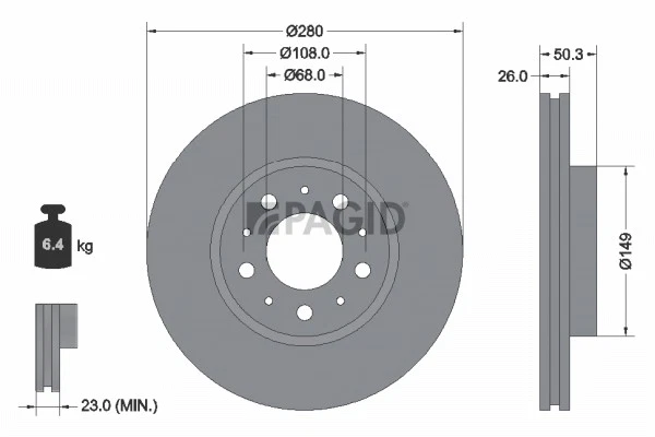 PAGID Disques Aéré Internement Ø280mm pour Volvo 850 Break Lw 855 V70 I P80_ - Photo 1/1