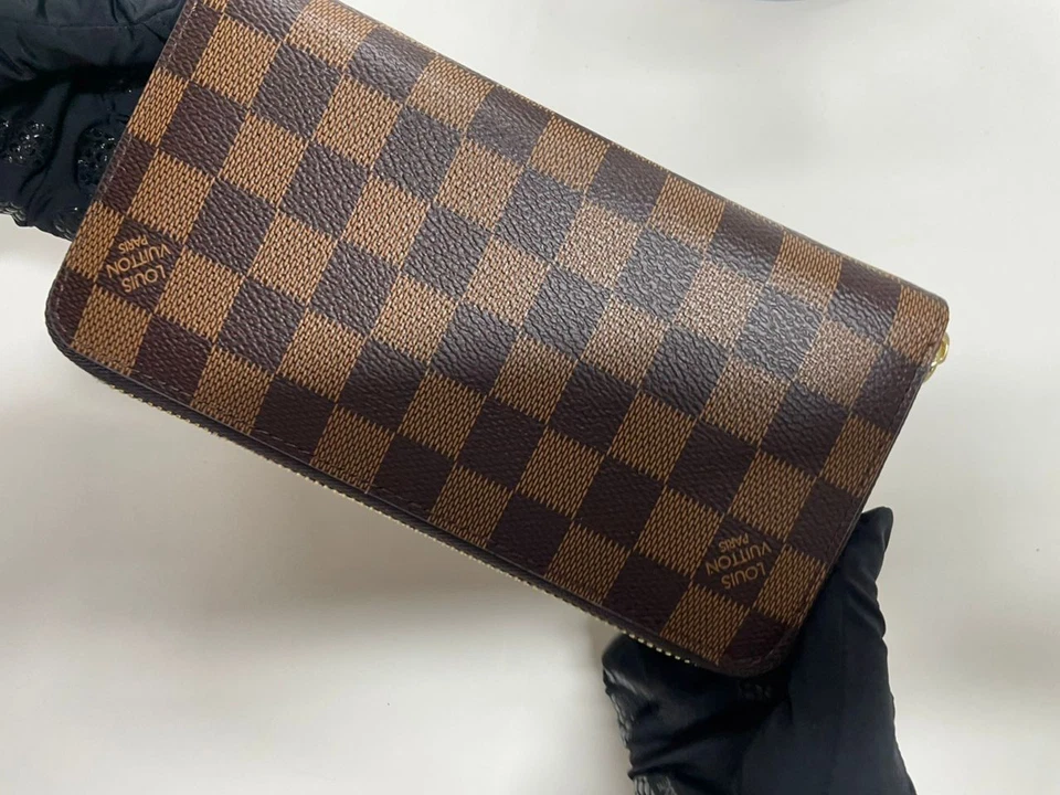 Autêntica carteira longa LOUIS VUITTON Damier Plane lona com zíper ao redor com caixa - Imagem 3 de 4