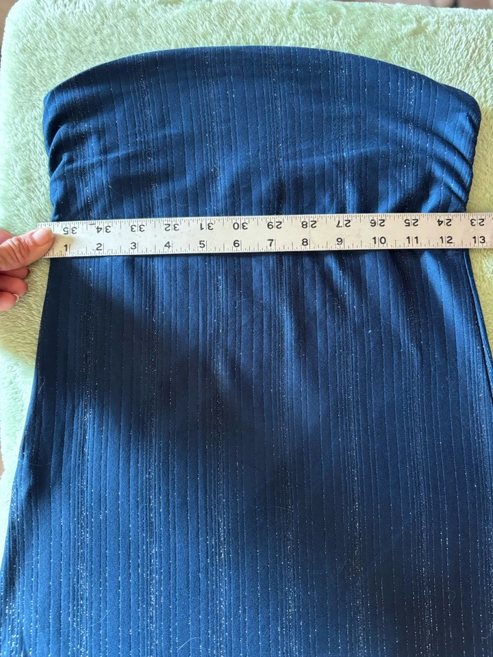 Blusa Express Vintage Sem Alças Listra Azul Metálica Y2K Festival Ano Novo - Imagem 4 de 4