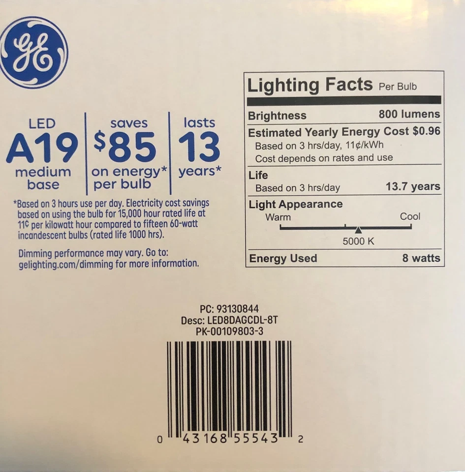 16-PACK GE CLASSIC 60 watt DAYLIGHT LED Dimmable Light Bulbs - 13 Year Life - Image 2 of 4
