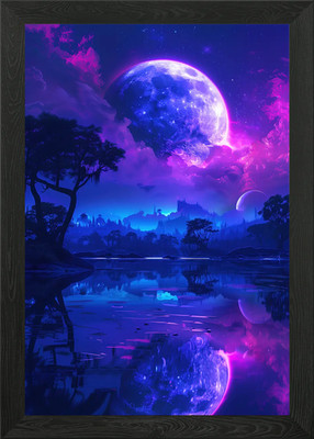 Gerahmtes Wandbild Doppelmond Nachthimmel Poster Leinwanddruck Bild