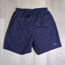 VTG Y2K Nike 100 Nylon Shorts Mens Small Blue 6" Mesh Liner Drawstring Pockets