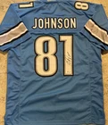 Calvin Johnson Detroit Lions Autographed Custom Football Blue XL Jersey COA