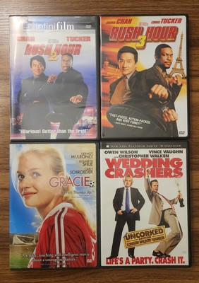 Lot of 4 Movies (DVD) Rush Hour 2 & 3, Gracie, Wedding Crashers - VERY GOOD