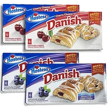 Hostess Blueberry & Cherry Danish Combo Pack | Individually Wrapped | 6 Count Bo