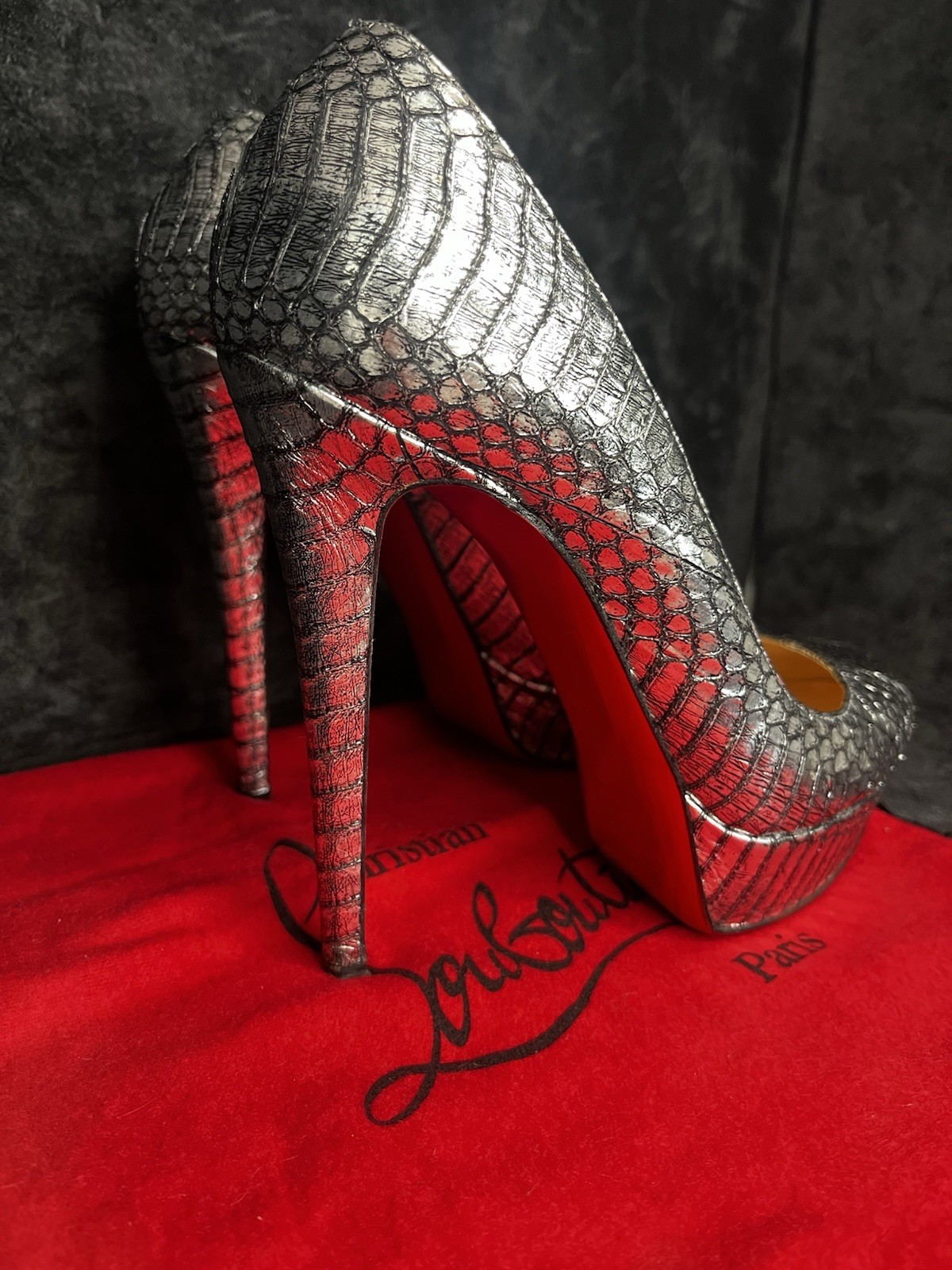 Christian Louboutin Python Silver Platform Pumps … - image 8