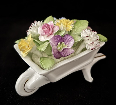 Vintage Royal Adderley  Wheelbarrow of Flowers  Bone China - Floral w/ gold trim