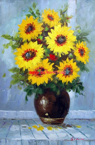 24x36" 100% handbemalt Öl flach, Blume, Sonnenblume, Lilie, Palme, Blätter - Bild 4 von 12