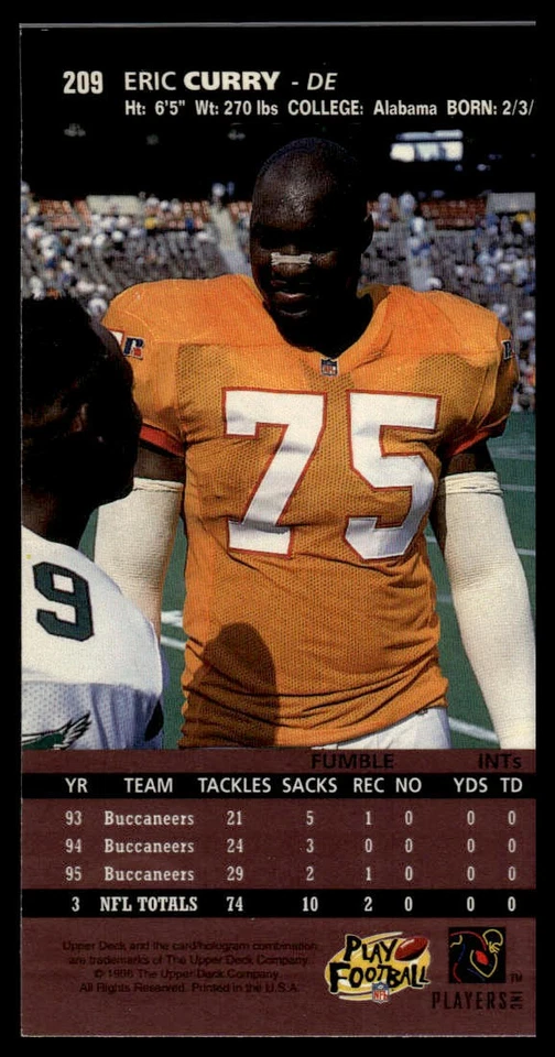 1996 Upper Deck #209 Eric Curry - Image 2 of 2