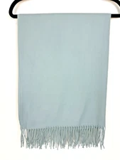 UNBRANDED 100% Cashmere Extra Large Pale Blue Green Fringe Scarf