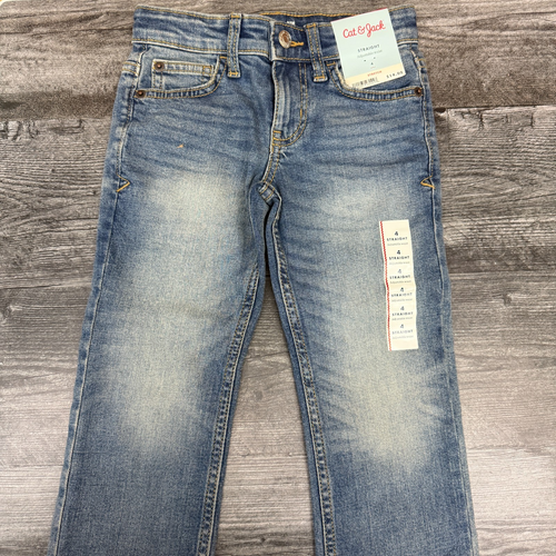 Cat & Jack Jeans Med Wash 4 Blue Straight Leg Relaxed Fit Adjustable Waist NEW - Picture 3 of 7