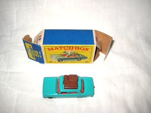 MIB 1965 Matchbox #56 Fiat 1500, Aqua Green w Brown Luggage in Original "E" Box - Picture 5 of 6