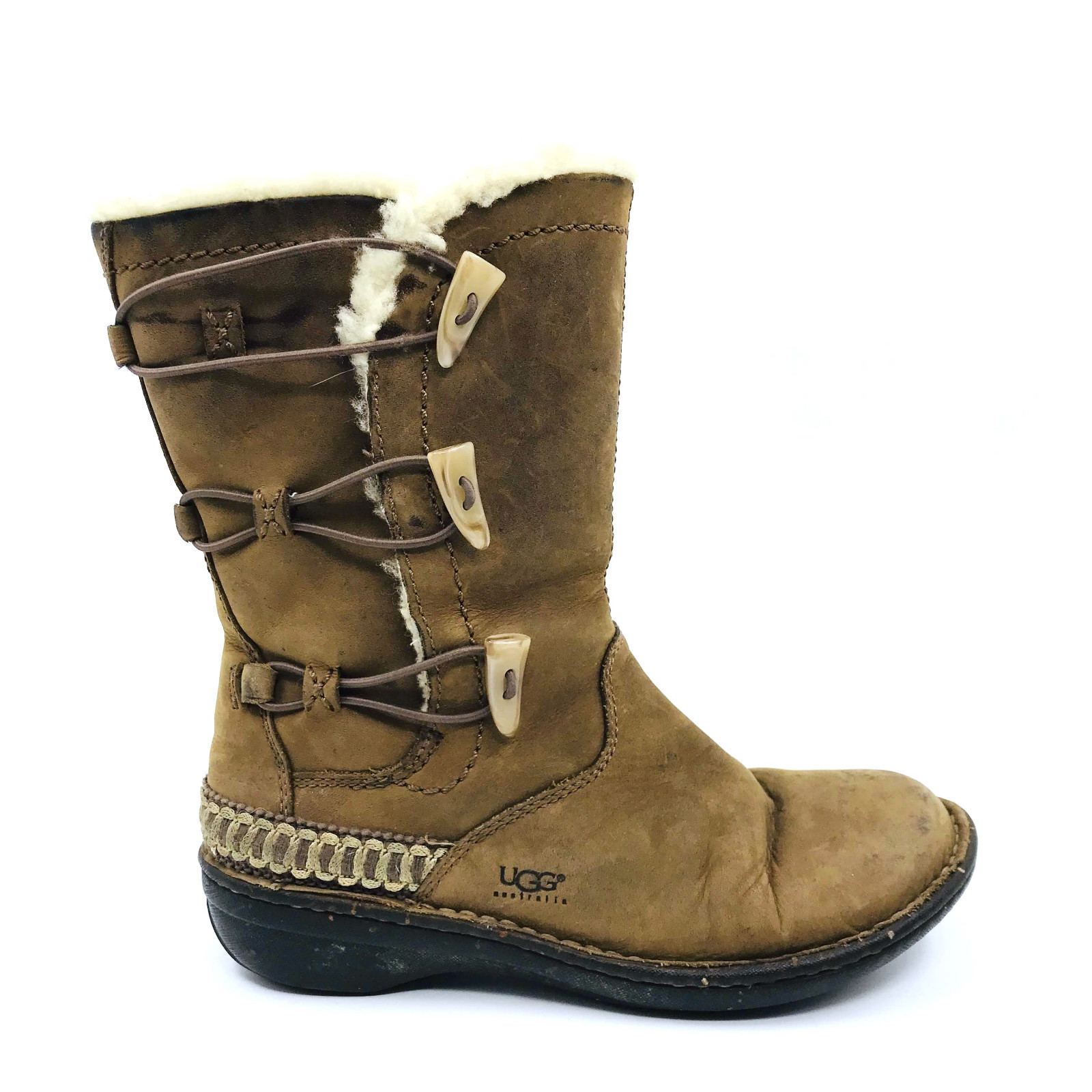 Ugg Australia Kona Chestnut Brown Leather Winter Boots Womens Size 7 eBay