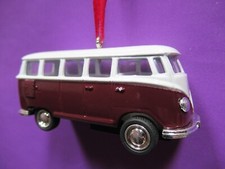 NEW 1962 62 VW CLASSIC 15 WINDOW BUS BURGANDY  WHITE CHRISTMAS TREE ORNAMENT