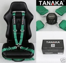 TANAKA UNIVERSAL GREEN 4 POINT CAMLOCK QUICK RELEASE RACING SEAT BELT HARNESS 2"