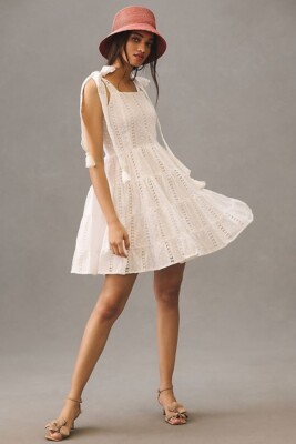 white mini dress anthropologie Anthropologie BHLDN V-Neck Tulle Rosette Mini Dress White size Small NWT NEW