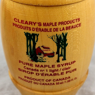Cleary's Pure Maple Syrup from Canada 1.68 oz in Wooden Barrel RARE HTF
