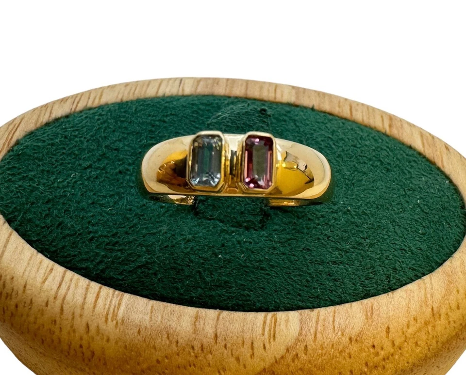 585 Gold Ring Mit Aquamarin Gr. 56 Gelbgold Rosa Blau Edelsteine 14 Karat - Bild 2 von 4