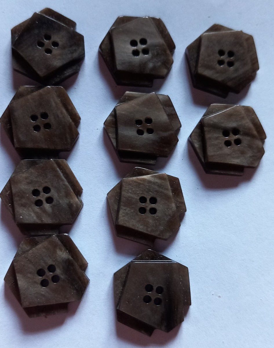 Lot 10 Boutons Anciens Art Déco Marron Jaspé Reflet Cuivré - 2,1 Cm - France