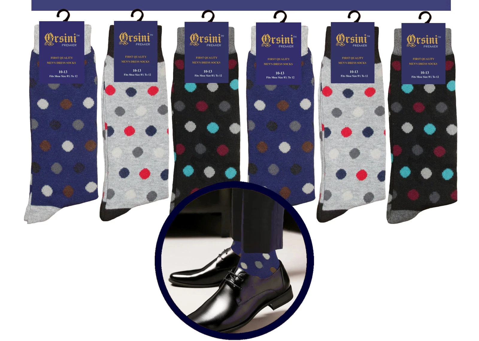 6 PK DRESS SOCKS FIRST QUALITY AMERICAN SIZE 10-13 COTTON NOVELTY SOCKS