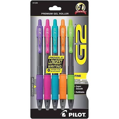 Pilot Rollerball Pen G2 Fine Point Premium Assorted Gel Inks, Pack of 5 31266