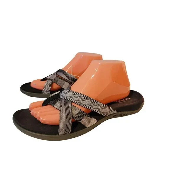 Sandalo Merrell nero bianco grigio perizoma memory foam cuscino d'aria taglia 8 IMPECCABILE