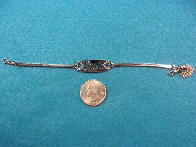 N/M COND OLD VTG LADY'S RHODIUM PLATED STERLING SILVER ''LOVE'' ID STYLE BRACELET