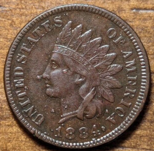 1884 Indian Head Cent Penny Extra Fine XF Light Pitting - Afbeelding 1 van 4