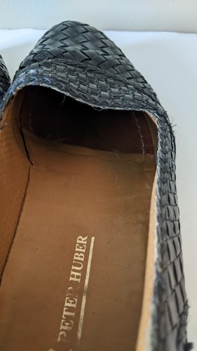 Peter Huber Black Woven Loafers Casual Shoes Men Sz 10.5 Spain Fisherman Weave - Picture 10 of 11