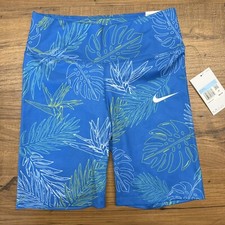 NWT 50 NIKE Dri-Fit Women's M Training 7" Shorts Blue Palm Leaves DV9681 Run