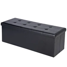 43" Folding Storage Ottoman Bench Faux Leather Footrest Chest with Divider Black
