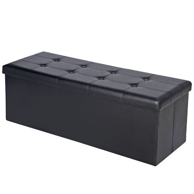 43'' Folding Storage Ottoman Bench Faux Leather Footrest Chest with Divider Black