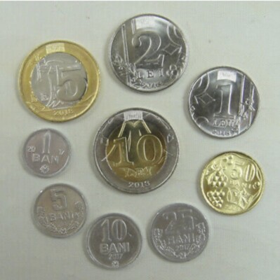 MOLDOVA: 5 UNCIRCULATED COINS, 1 TO 50 BANI SET
