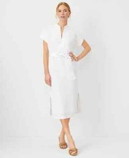 NEW $169 ANN TAYLOR linen blend split neck dolman midi dress sz XS
