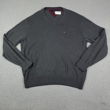 Tommy Hilfiger Gray V Neck Casual Long Sleeve Pullover Sweater Shirt Size Large