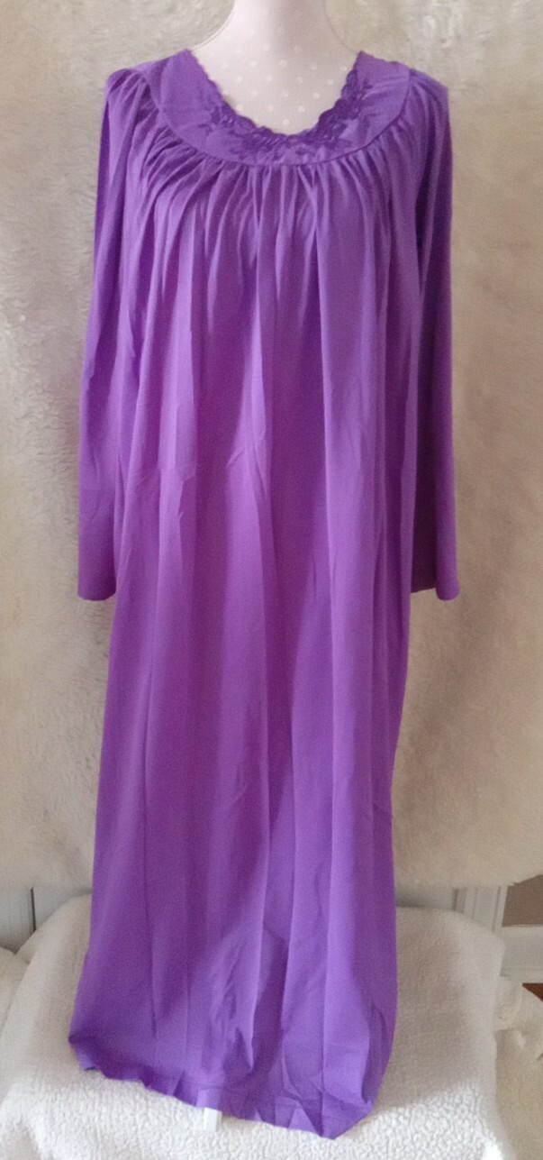 Shadowline Nylon Nightgown Womens Size L Deep Lavender Long Sleeve eBay
